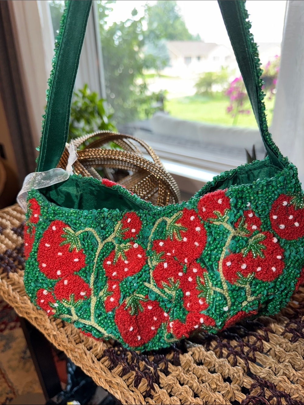 NWT Handcrafted in India Strawberry Beaded Shoulder Bag Fruitcore Purse